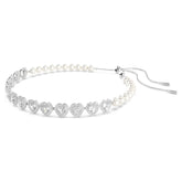 Swar*vski -Tennis choker-Mixed cuts, Crystal pearl, Heart, White, Rhodium plated -5720861